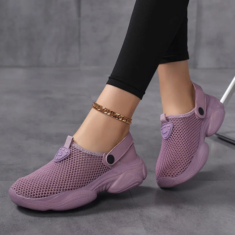 Women's Flyknit casual sports sandals in beige colour with round toe holder