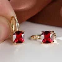 Square zircon inlaid geometric ear hooks in Korean style with electroplated finish