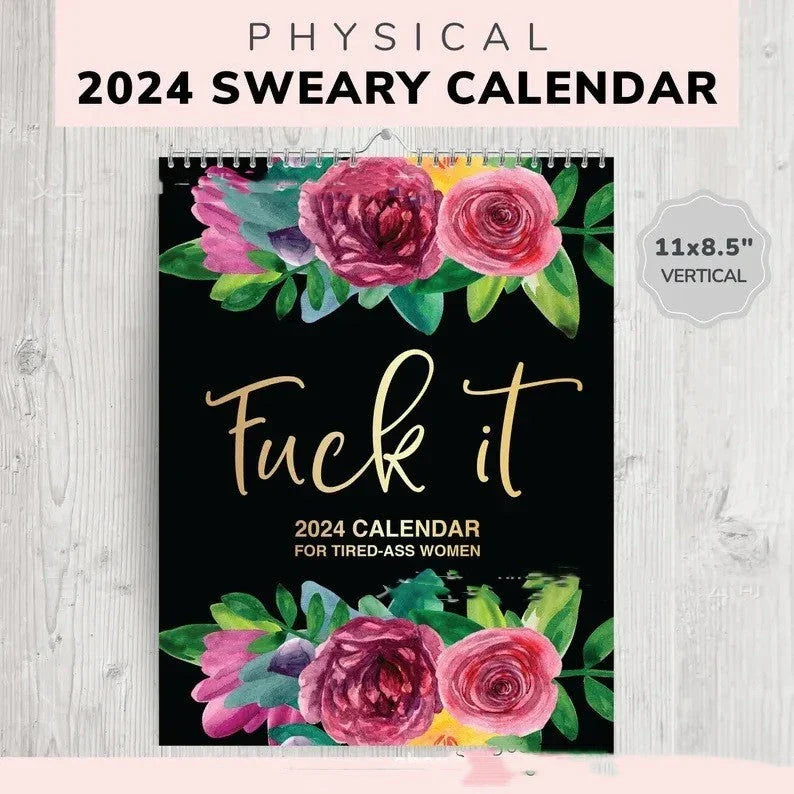 2024 Wall Calendar for Busy, Tired-Ass Women with Coil Binding, Monthly and Weekly Layouts, Meal Planner, and Humor-Filled Content