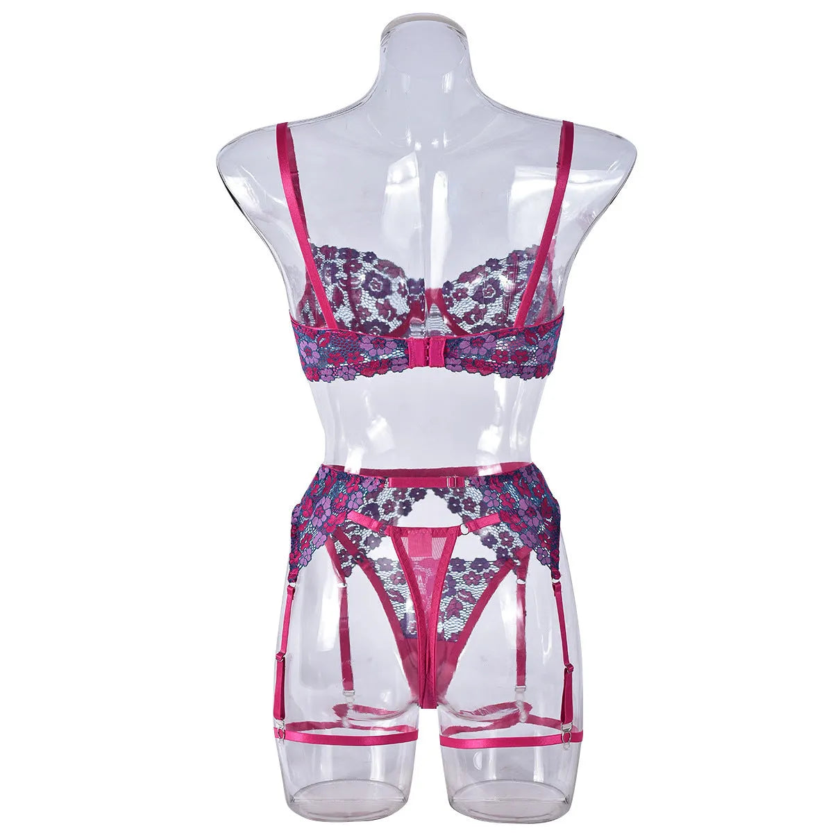 Rose red women's embroidered bikini with contrast colour trim