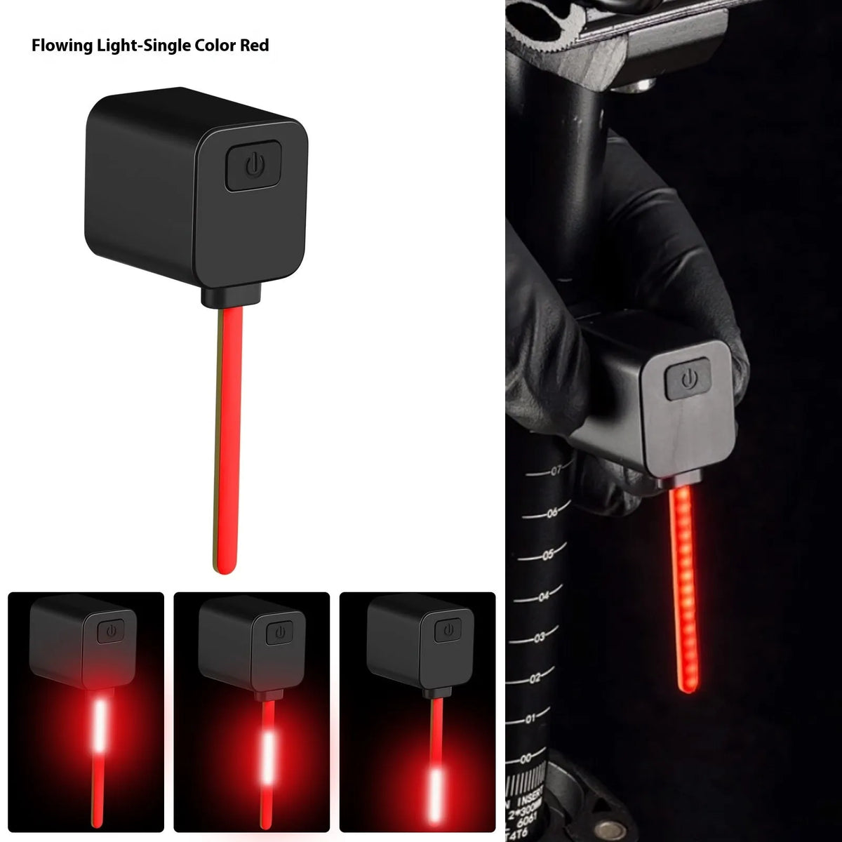 Bicycle running water taillight safety indicator lamp showing LED lighting pattern
