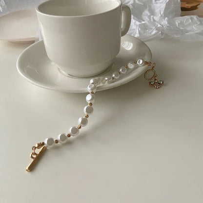 Classic Natural Stone Pearl Pendant Bracelet with insect motif for women
