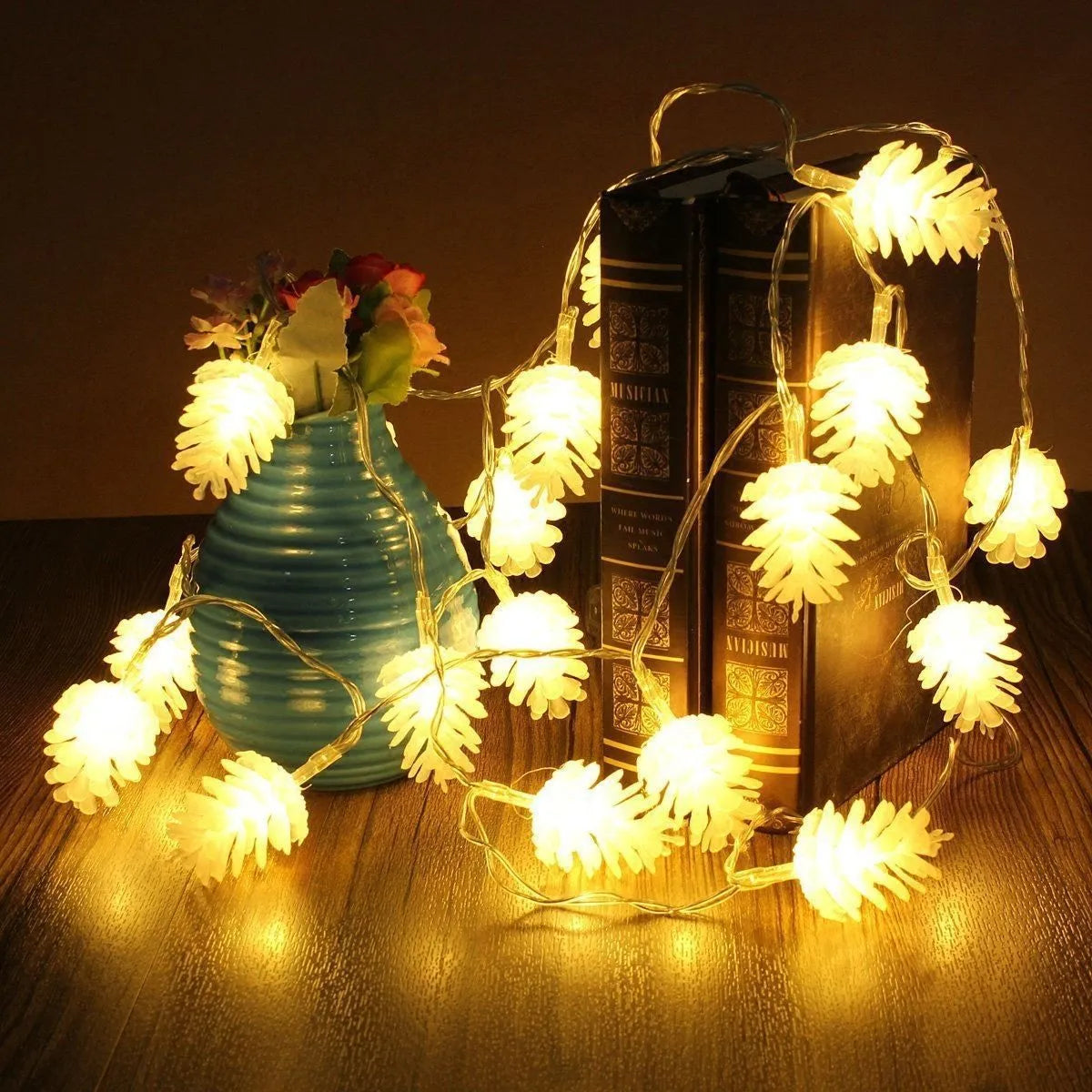 LED transparent pine nut fairy lights in warm white colour on 3 metre string