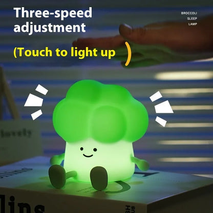 Cartoon eggplant-shaped night light with soft yellow glow measuring 100mm diameter