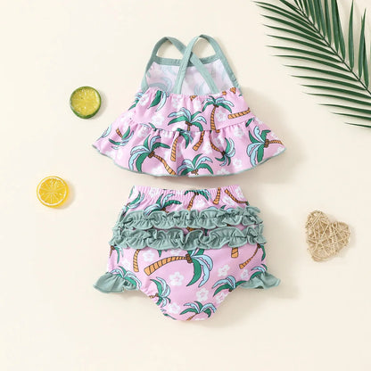White polyester two-piece swimsuit set with top and shorts for a baby or toddler.