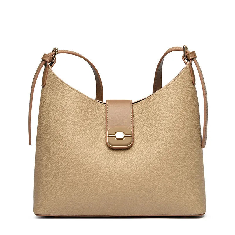 Large-capacity PU leather bucket bag with internal organisation compartments in urban simplicity style