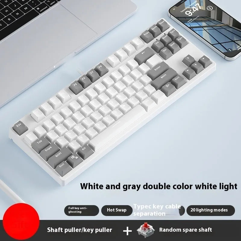 87-key wired mechanical gaming keyboard with dual-colour keycaps and hot-swap switches