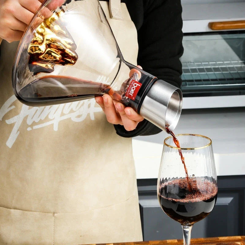 Elegant lead-free crystal glass wine decanter with iceberg-inspired design, enhancing the flavor and aroma of your favorite wines
