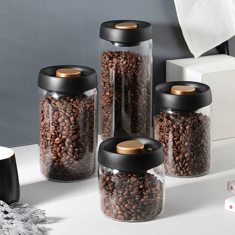 Premium vacuum sealed glass canister set for coffee and dry food storage