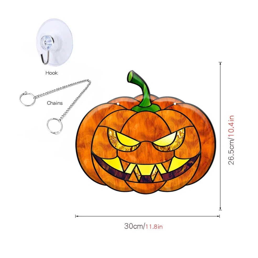 Geometric pumpkin bat ghost acrylic Halloween decoration with 60cm chain and suction cup hook