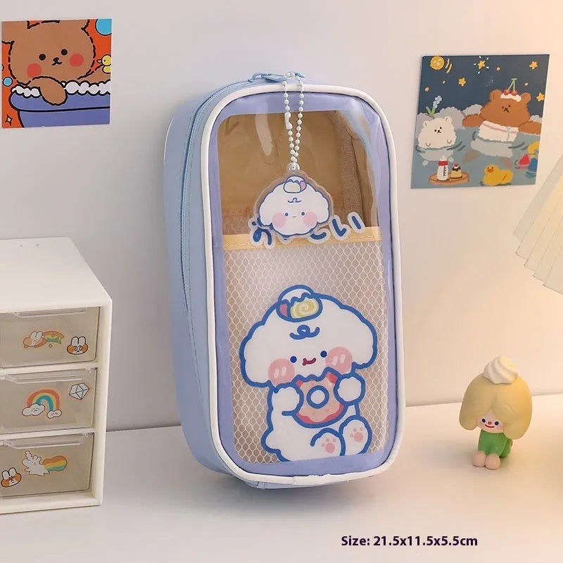 Transparent PVC pencil case with Korean cartoon pattern of candy bear design