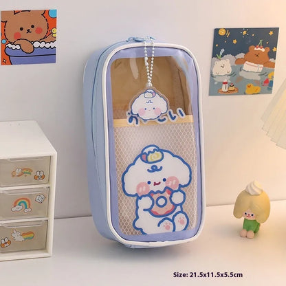 Transparent PVC pencil case with Korean cartoon pattern of candy bear design