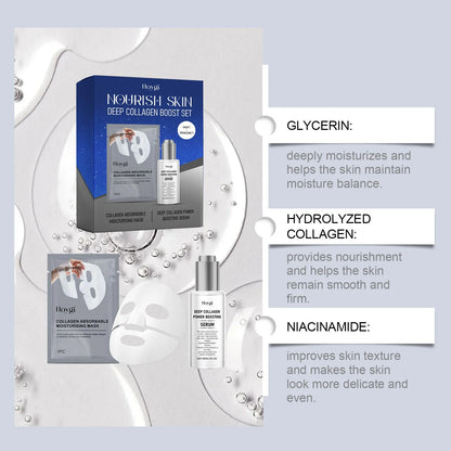 Collagen moisturising suit kit showing facial mask and 30ml essence bottle for skincare treatment