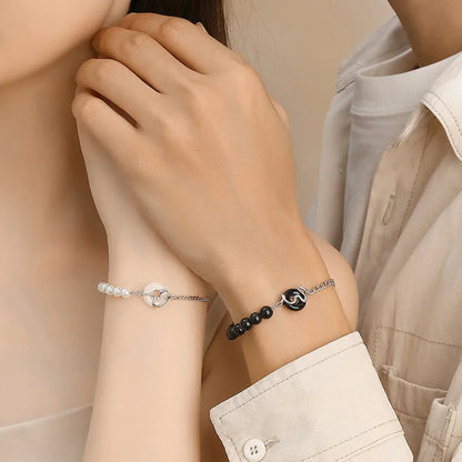 A New Chinese style 925 sterling silver couple's bracelet with snake zodiac detailing and a safe buckle clasp.