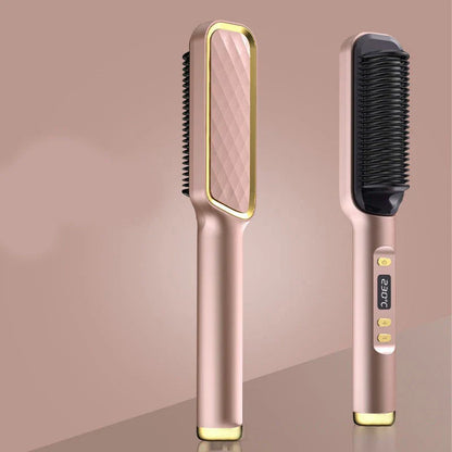 Salon-quality hair straightening brush with ceramic heating plates for smooth, frizz-free hair styling