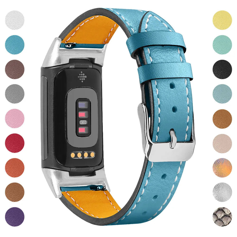 Genuine leather strap for Fitbit charge5/6 smartwatch adjustable 5.5-8.1 inches 16 colours