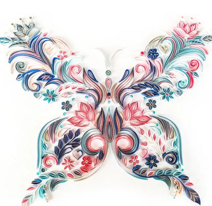 20-inch handmade butterfly quilling illustration craft pack with tools including glue, scissors, awl, and tweezers