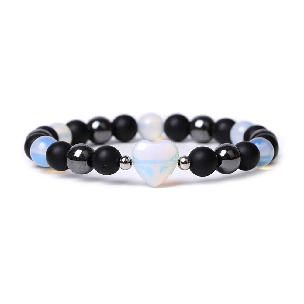 Geometric peach heart stone bracelet with hand-cut craftsmanship in multiple colour variations
