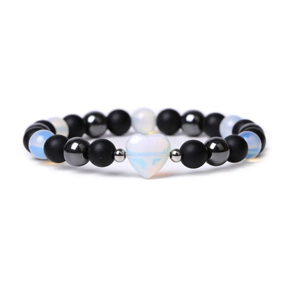 Geometric peach heart stone bracelet with hand-cut craftsmanship in multiple colour variations