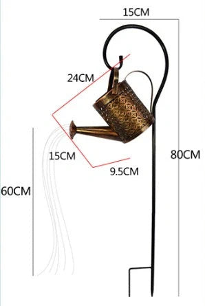 Solar-powered Enchanted Watering Can Garden Light with LED lights and hollow-out iron design