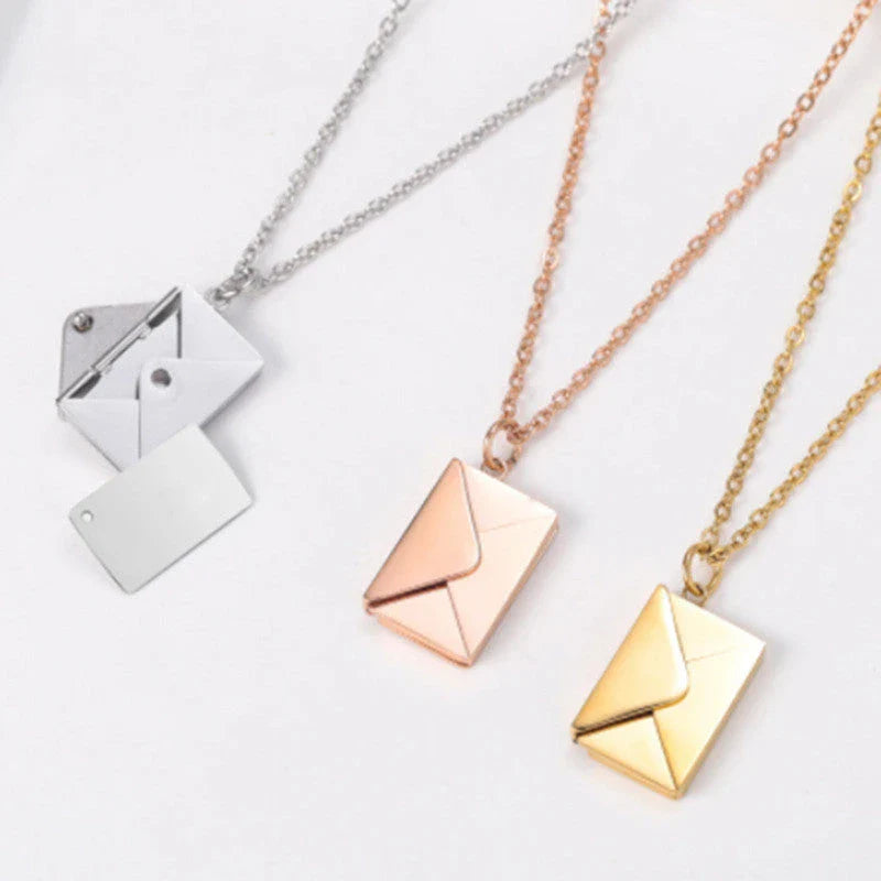 Stylish envelope pendant necklace made of premium titanium steel, with adjustable length and versatile design for any occasion