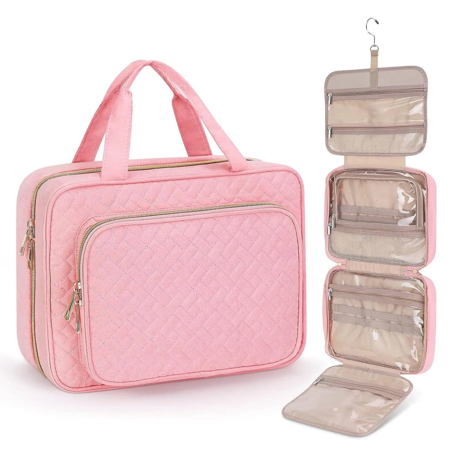 Portable travel storage wash bag for cosmetics in various colours including leopard print