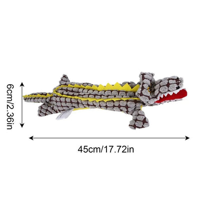 Crocodile-shaped plush dog toy with corduroy texture in blue, coffee brown, or grey colour options
