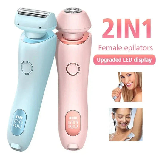 Rechargeable electric shaver for women with dual-head design for whole-body and precision hair removal