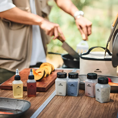 Naturehike six-piece portable PP seasoning bottle set for outdoor picnics and camping.