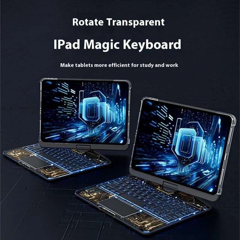 Versatile iPad keyboard case with 360-degree swivel rotation, scissor-style keys, and integrated pen slot for enhanced mobile productivity