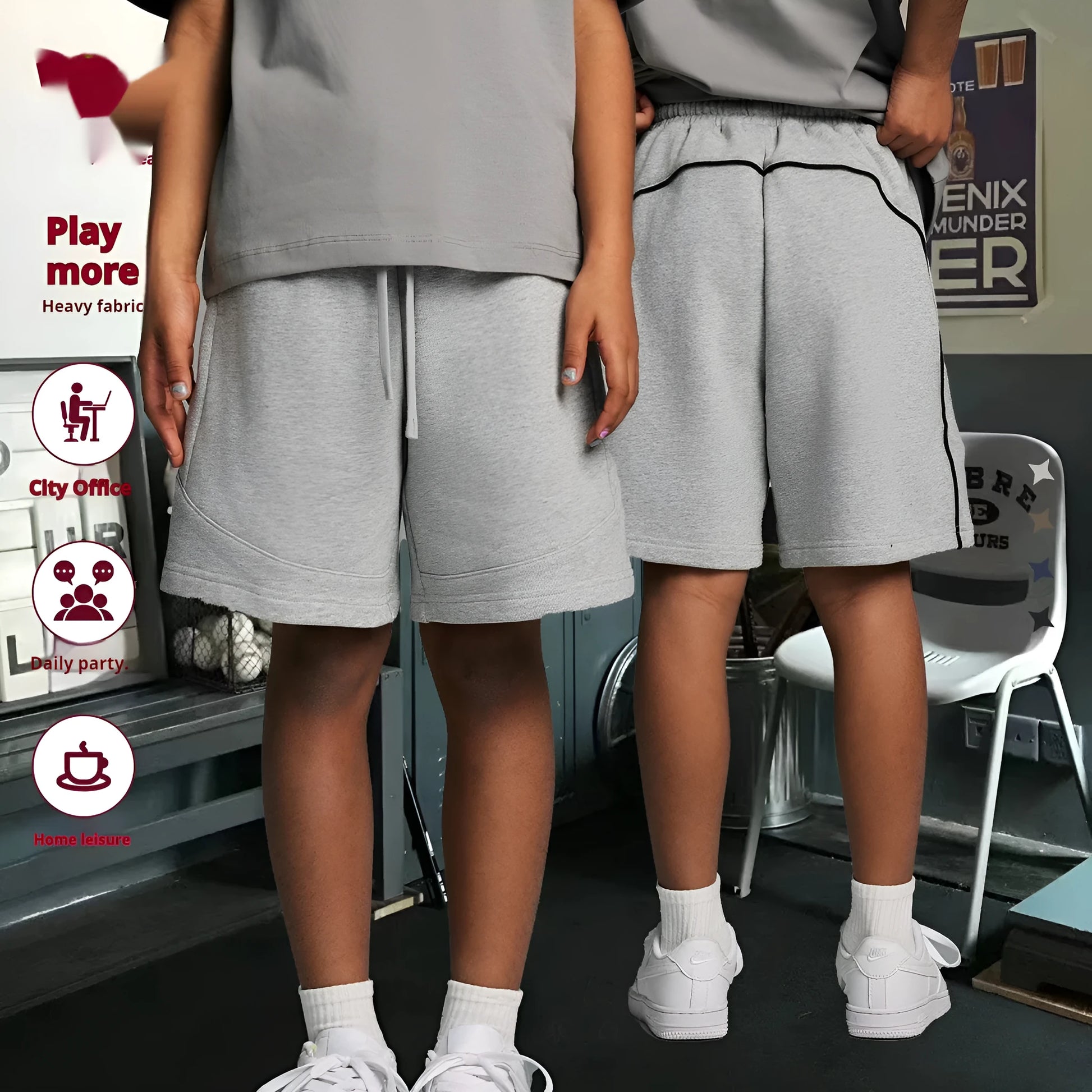 Children's cotton shorts in solid colours with loose fit for sports and casual wear
