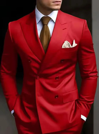 Man wearing a grey Korean-style slim fit two-piece suit with a structured jacket.
