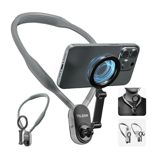 Magnetic silicone phone neck mount with adjustable design and quick-release feature for hands-free mobility