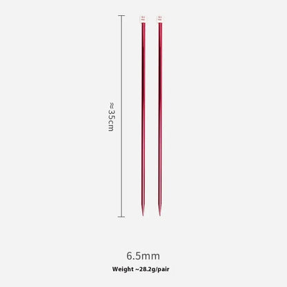 Crochet hook set with 13 sizes from 2.0mm to 10.0mm, each hook has a protective cap, showing lengthened 15cm shafts