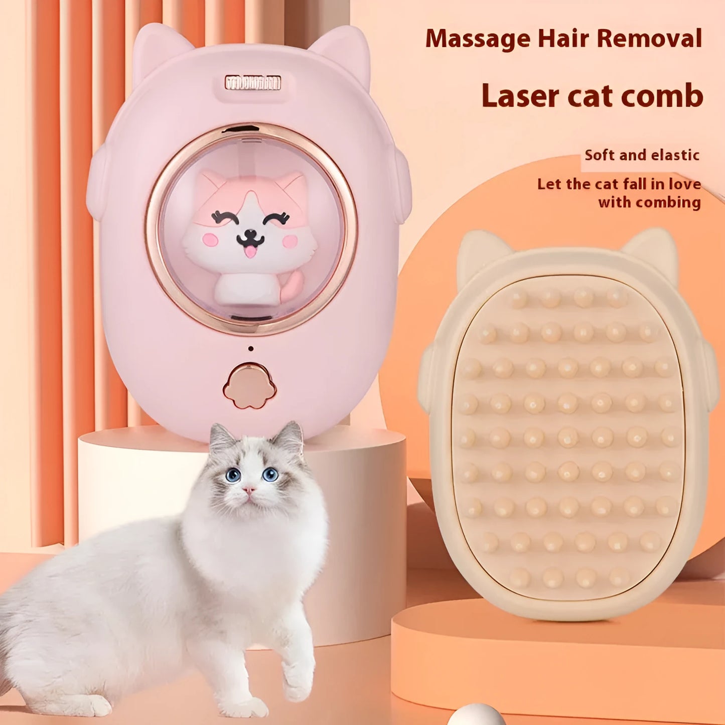 Pet comb laser grooming brush with ABS plastic construction for cats and dogs