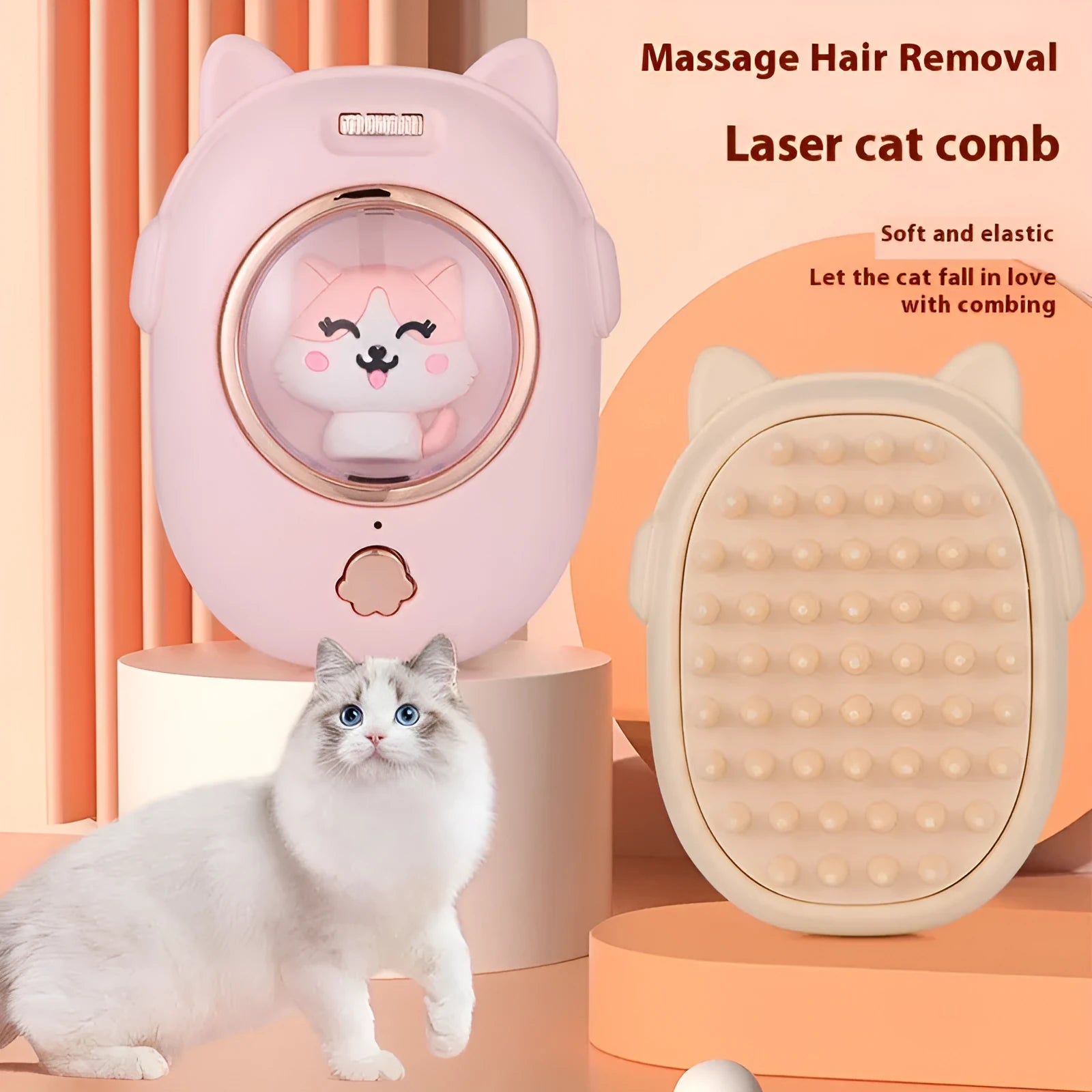Pet comb laser grooming brush with ABS plastic construction for cats and dogs