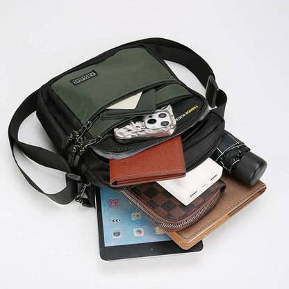 Men's waterproof nylon crossbody bag in urban simplicity style with multiple compartments
