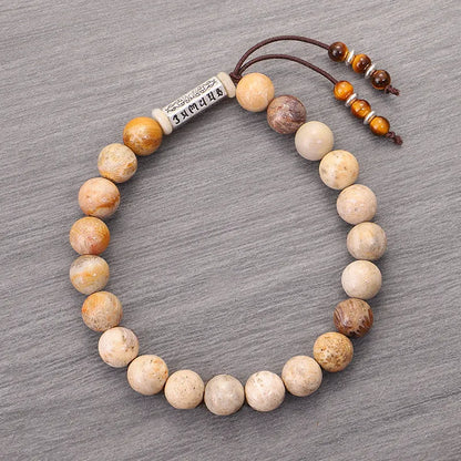 Handmade stone bead bracelet in wood colour with European American retro styling