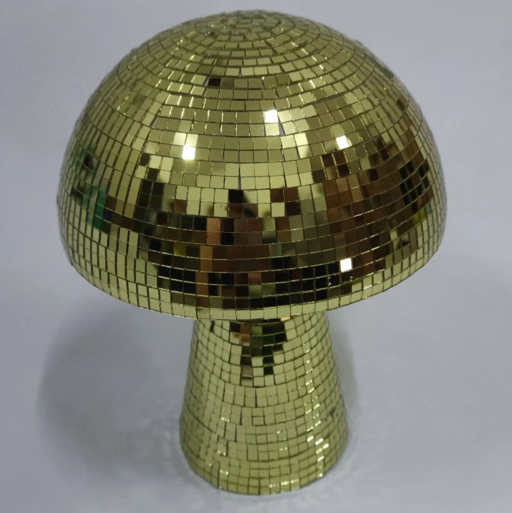 Handmade mirror glass mushroom ornament with geometric brick pattern in silver, gold, or rose gold