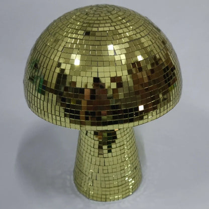 Handmade mirror glass mushroom ornament with geometric brick pattern in silver, gold, or rose gold