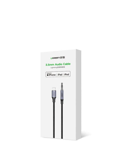 Black Apple Lightning to 3.5mm audio cable for car with silk braid and aluminium shell