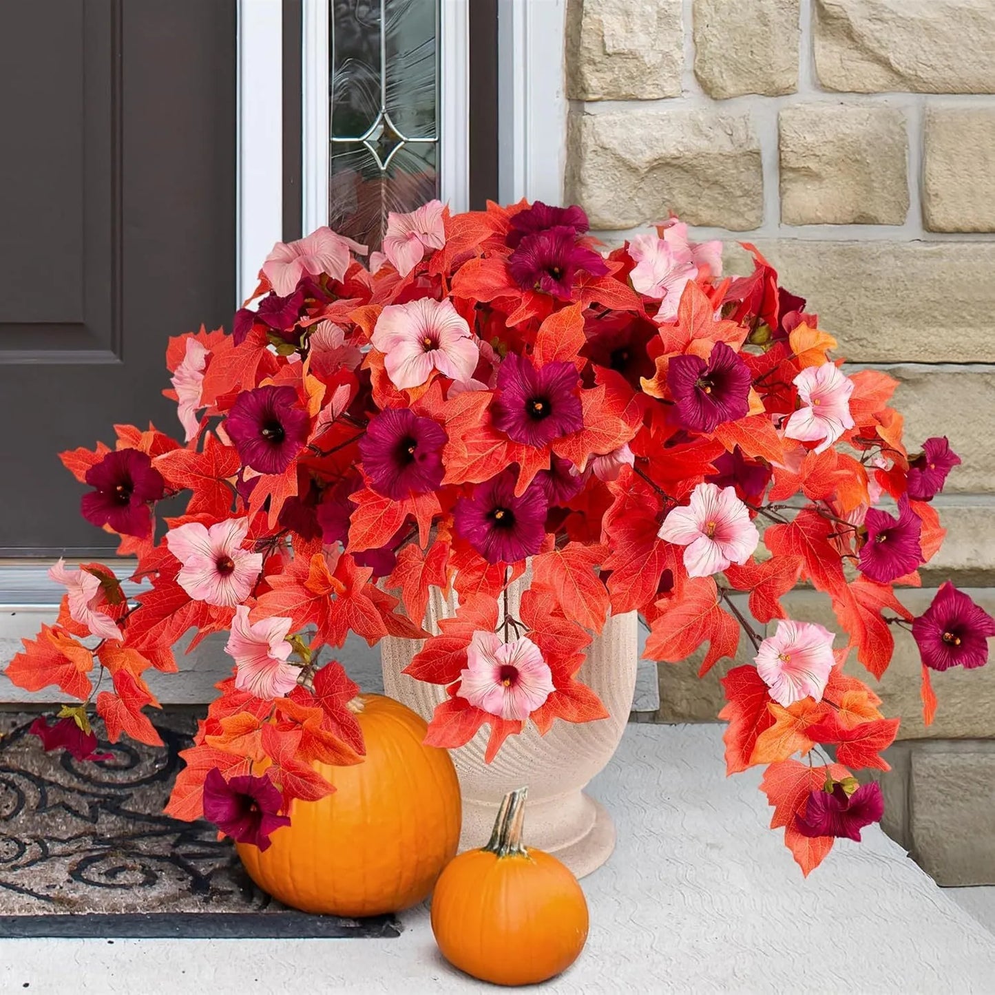 Plastic artificial flower arrangement with 12 fork stems in a European-style container for outdoor garden decoration
