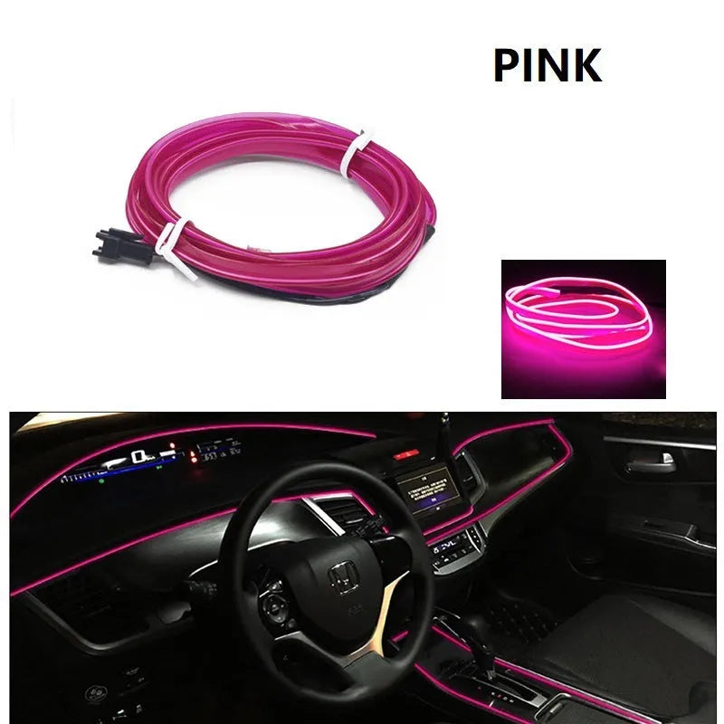 Car ambient light kit showing 6-metre LED light cable and USB driver for interior vehicle lighting.