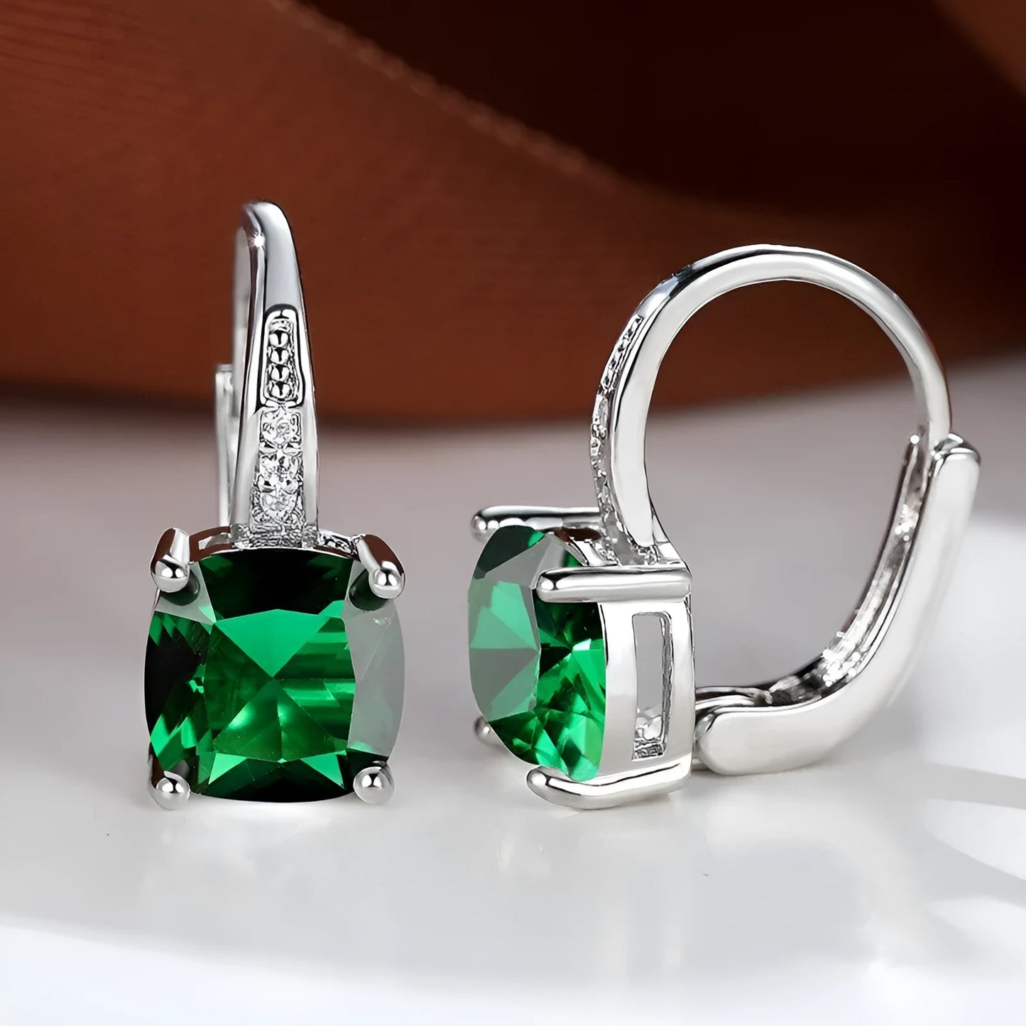 Square zircon inlaid geometric ear hooks in Korean style with electroplated finish