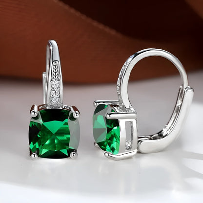 Square zircon inlaid geometric ear hooks in Korean style with electroplated finish