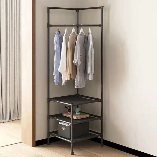 Modern stainless steel corner coat rack with multi-layer design and hooks