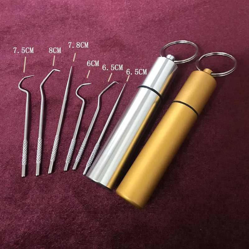 Premium stainless steel toothpick set with dental floss for portable, hassle-free dental care on the go