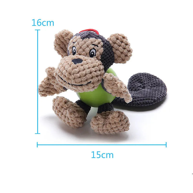 Cartoon monkey plush dog toy with squeakers for small medium dogs