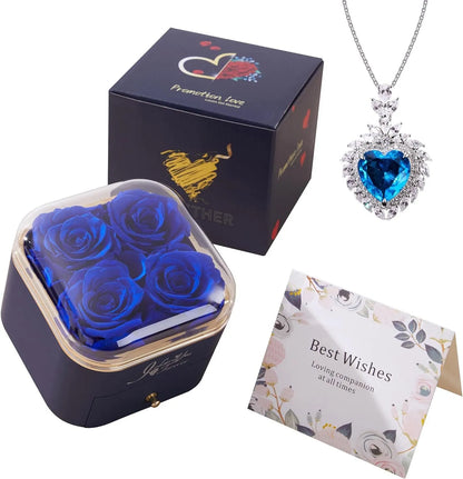 Valentine's Day rose flower drawer jewellery box with preserved eternal flowers and love crystal necklace gift set