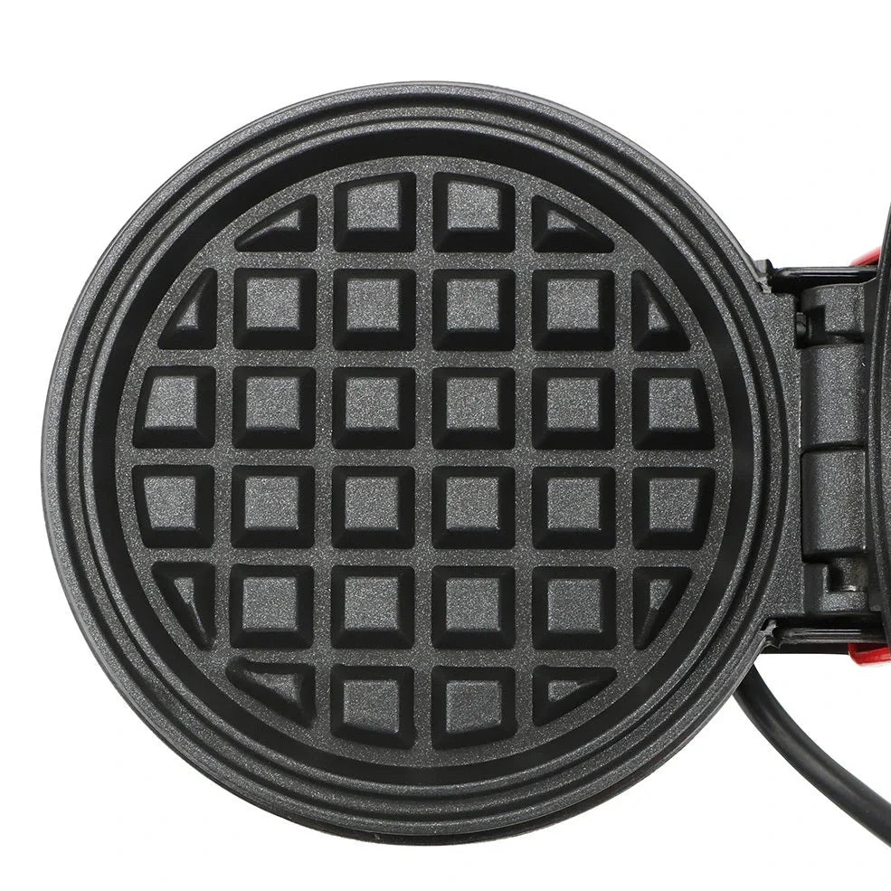 Red electric waffle maker measuring 10cm x 15cm x 20cm with EU plug and non-stick cooking surfaces